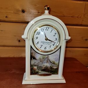 Thomas Kincade Porcelain Mantle Clock 2004 Sweetheart Cottage Country Floral EUC